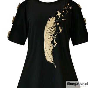 Black and Gold Feather Print Women's Top